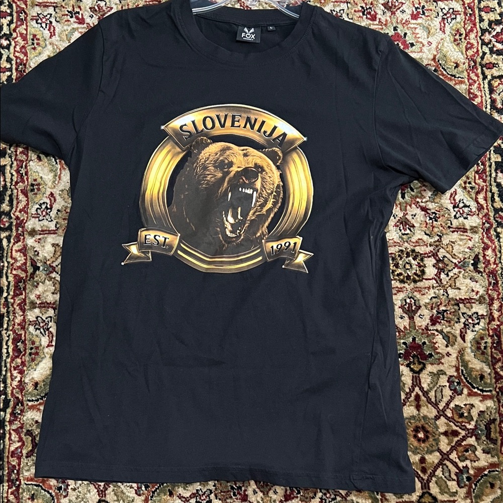 Fox Originals Slovenia Black T-Shirt Gold Bear Slovenija Graphic Size Large
